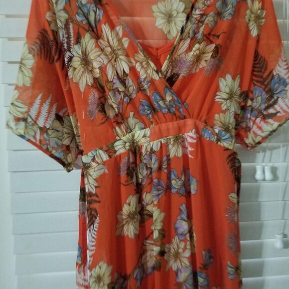 Womens Floral Maxi Dress With Short Sleeves & Empire Waist By Carters Sheer Oran - Picture 4 of 5